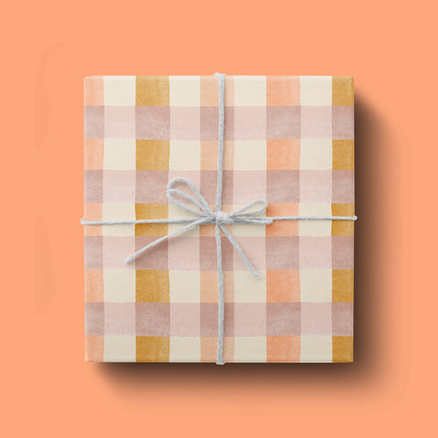 Peach Gingham Wrapping Paper, Pastel Checkered Wrapping Paper, Simple Gift Wrap Roll, Modern Checked Wrapping Paper, Peach Plaid