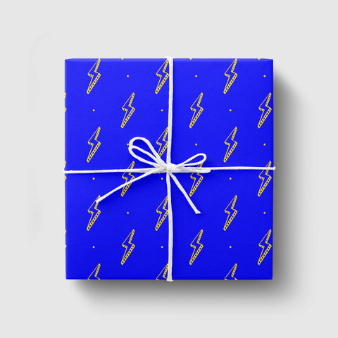 Lightning Bolt Wrapping Paper | Blue Yellow Thunder Lightning Print Gift Wrap | Premium Children's Boys Birthday