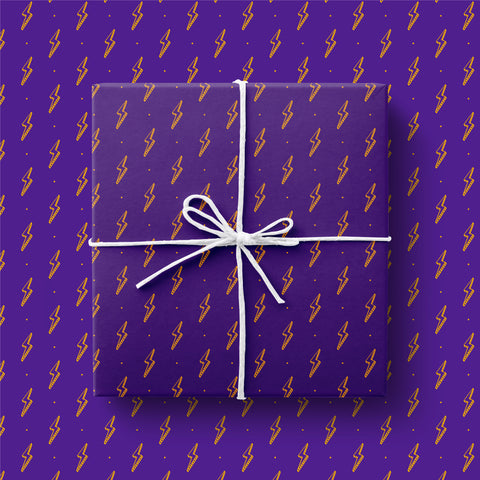 Lightning Bolt Wrapping Paper | Purple Yellow Thunder Lightning Print Gift Wrap | Premium Children's Boys Birthday