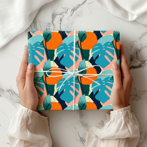 Orange Floral Gift Wrap | Botanical Gift Wrapping Paper