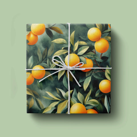 Orange Wrapping Paper / Orange Tree Gift Wrap Paper / Gift Wrap Nature / Summer Wrapping Paper