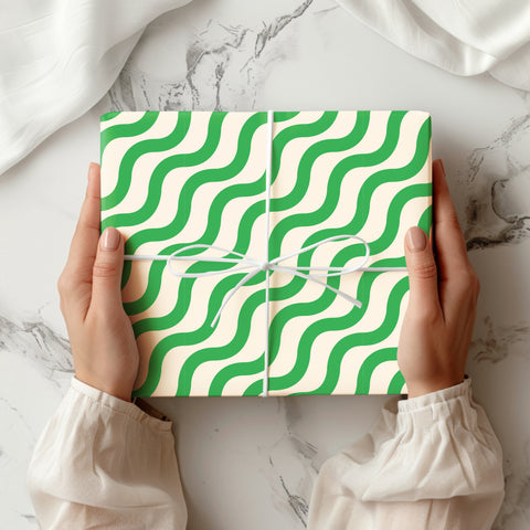 Green Waves Gift Wrap | Geometric Gift Wrapping Paper