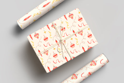 Retro Christmas Ornaments Wrapping Paper | Nostalgic ChristmasGift Wrap | Premium Christmas Gift Wrapping Paper