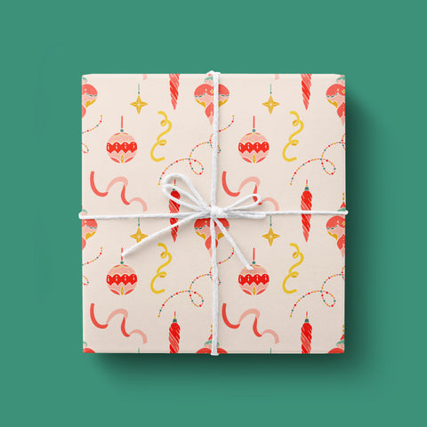 Retro Christmas Ornaments Wrapping Paper | Nostalgic ChristmasGift Wrap | Premium Christmas Gift Wrapping Paper