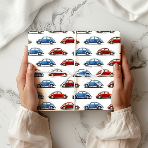 Watercolor VW Beetle Wrapping Paper | Volkswagen Beetle Gift Wrap - Water Color Paper | Automotive Themed Gifts Giving