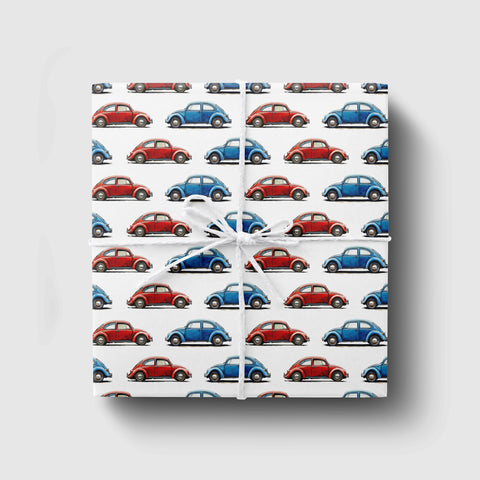 Watercolor VW Beetle Wrapping Paper | Volkswagen Beetle Gift Wrap - Water Color Paper | Automotive Themed Gifts Giving