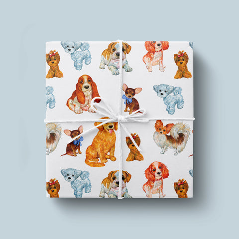 Watercolor Dogs Wrapping Paper | Dogs Printed Gift Wrap - Color Dog Paper | Doggy K9 Themed Gifts Giving