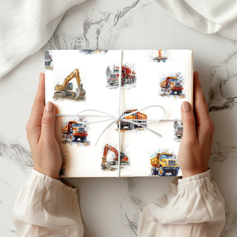 Illustrated Construction Truck Bulldozer Wrapping Paper | Yellow Truck Bulldozer Print Gift Wrap | Premium Children's Boys Birthday